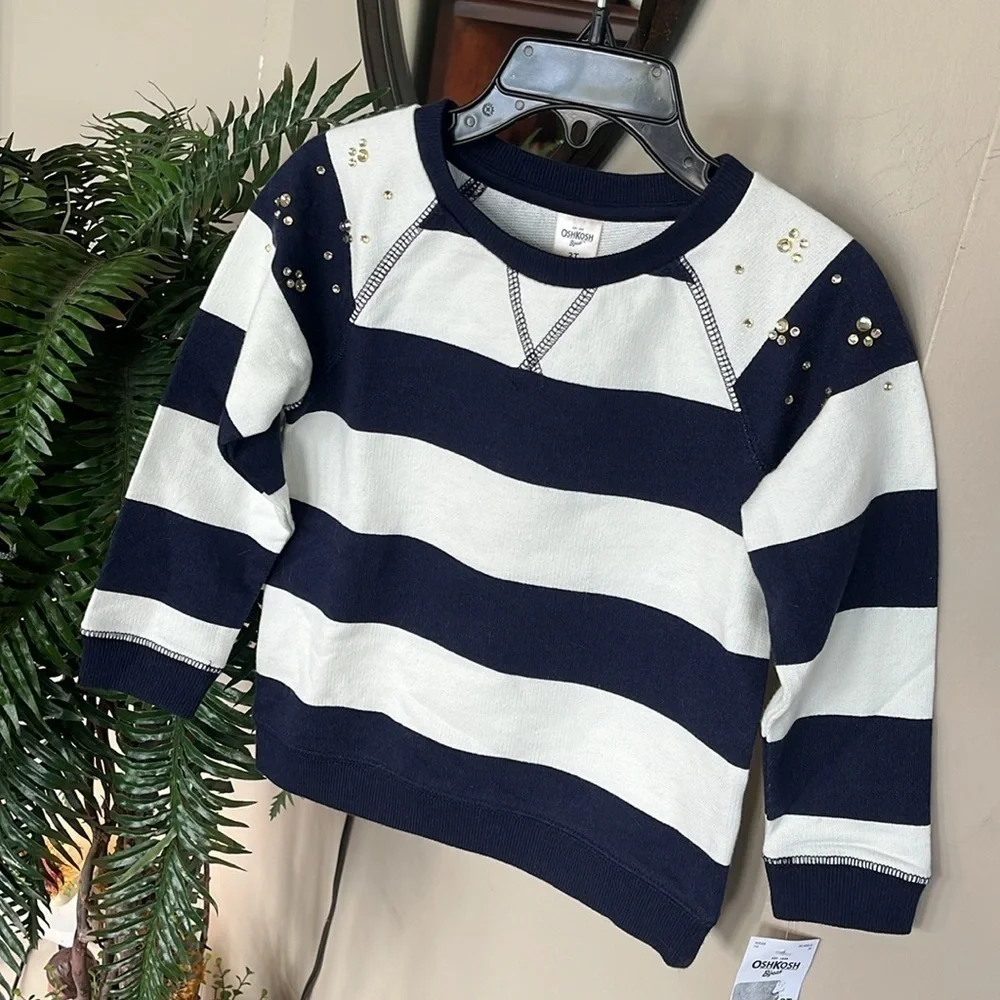 Brand New OshKosh B’Gosh Striped Nautical Bejeweled Studded Rugby Sweatshirt